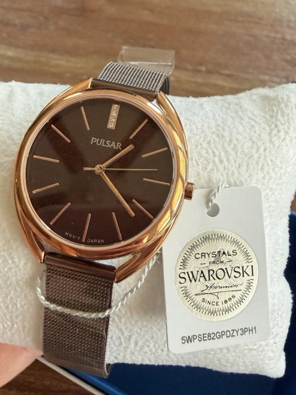 Women's Pulsar Watch with mesh band brown and gold